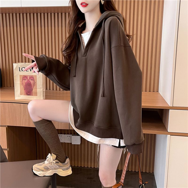 假兩件大尺碼寬鬆長連帽衛衣(2色)