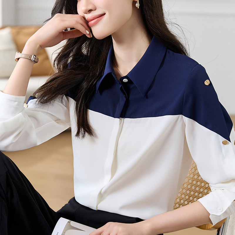 時尚POLO領撞色拼接襯衫