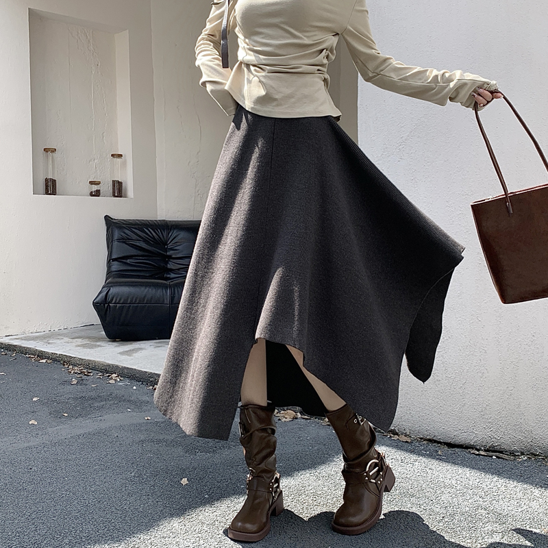 時尚高腰A字不規則針織半身裙(2色)