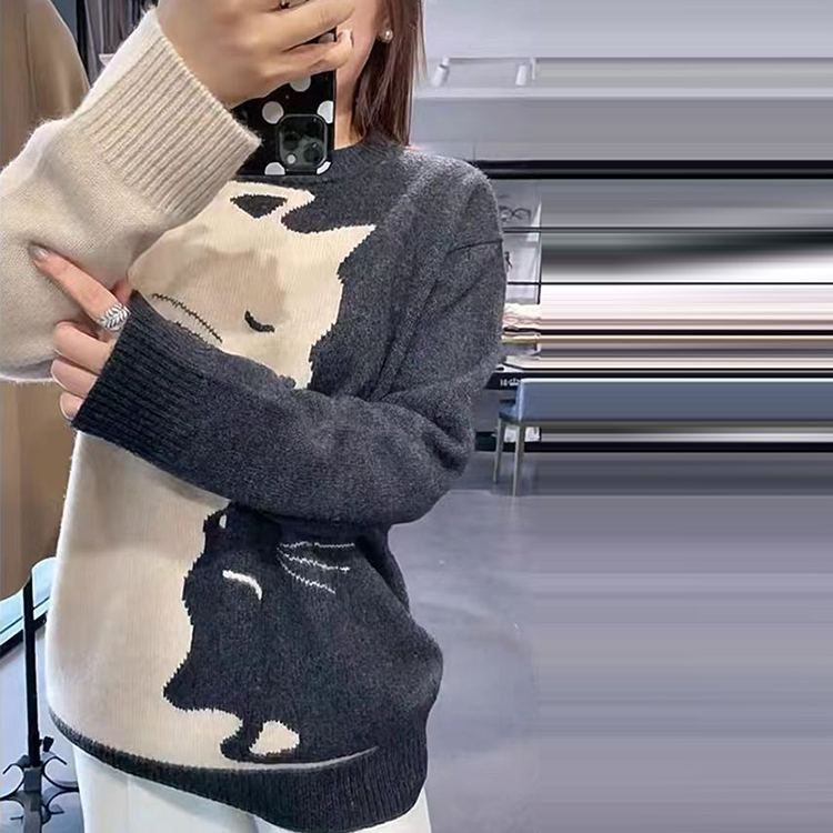 時尚百搭撞色卡通針織毛衣