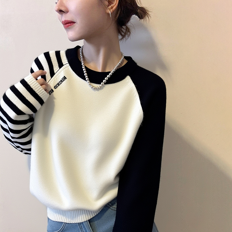 韓系黑白撞色條紋針織衫