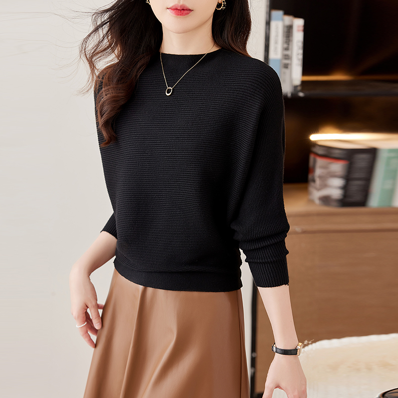 寬鬆一字領蝙蝠長袖針織衫(8色)