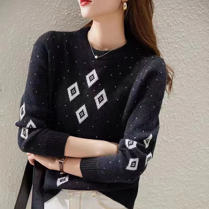 簡約提花圓領針織毛衣