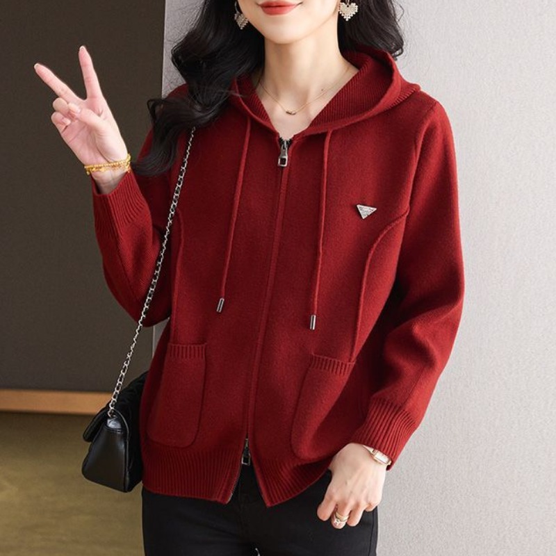 休閒連帽領拉鍊針織開衫(5色)