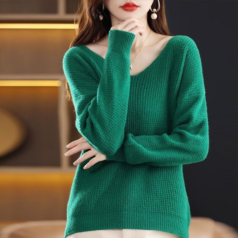 時尚V領長袖針織衫(5色)