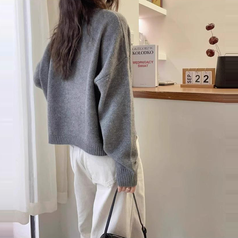 時尚提花圓領長袖針織毛衣(2色)