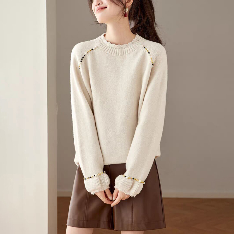 慵懶釘珠圓領針織毛衣(3色)