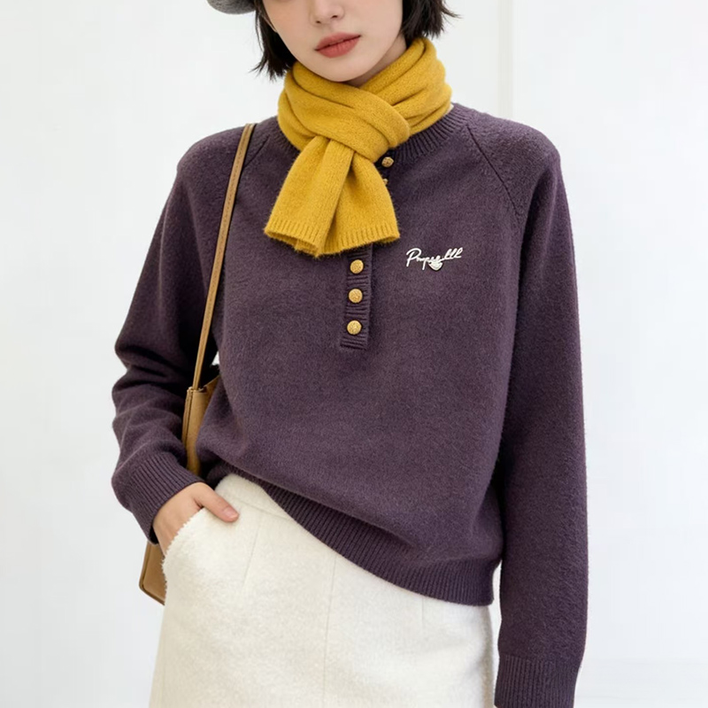 百搭半開領繫扣針織毛衣(2色)