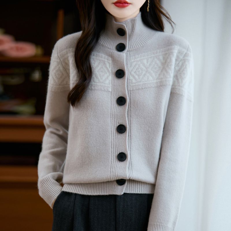 百搭立領提花加厚針織開襟衫(4色)