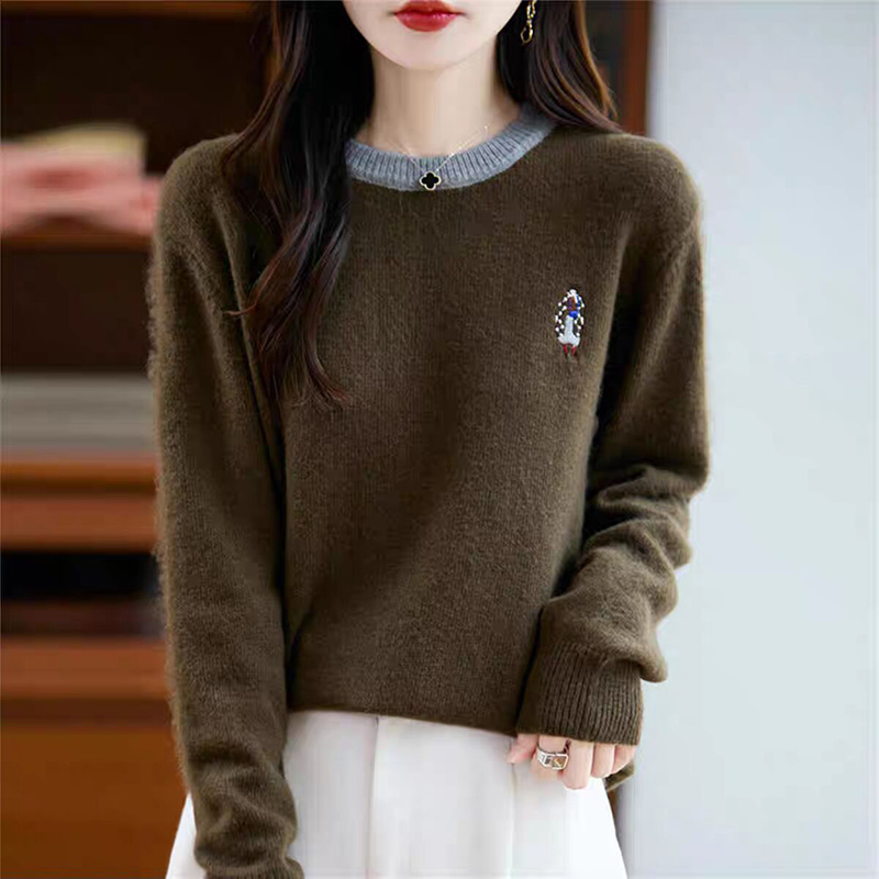 法式圓領撞色長袖拉毛針織衫(4色)