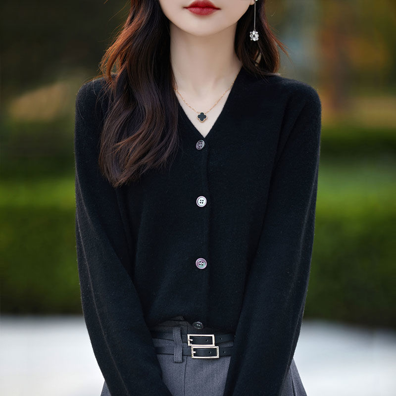 時尚V領長袖針織開襟衫(4色)