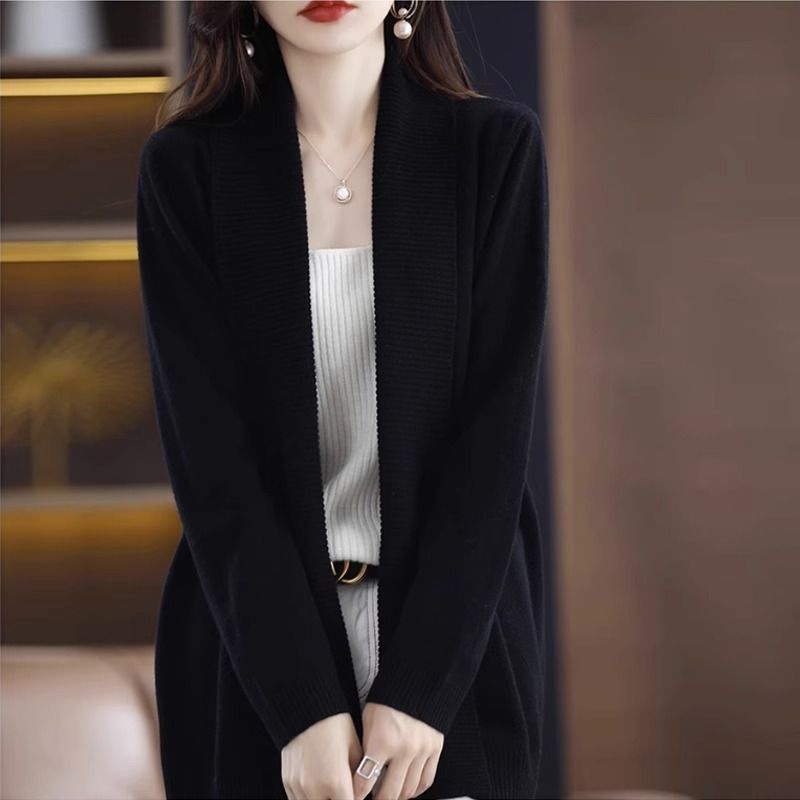 時尚翻領長袖針織開襟衫(5色)