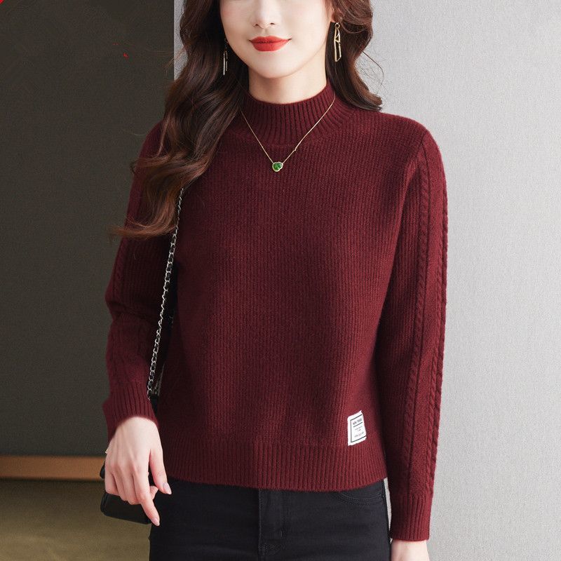 洋氣半高領長袖針織毛衣(5色)