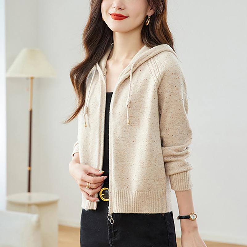 時尚連帽領雙拉鍊針織開襟衫