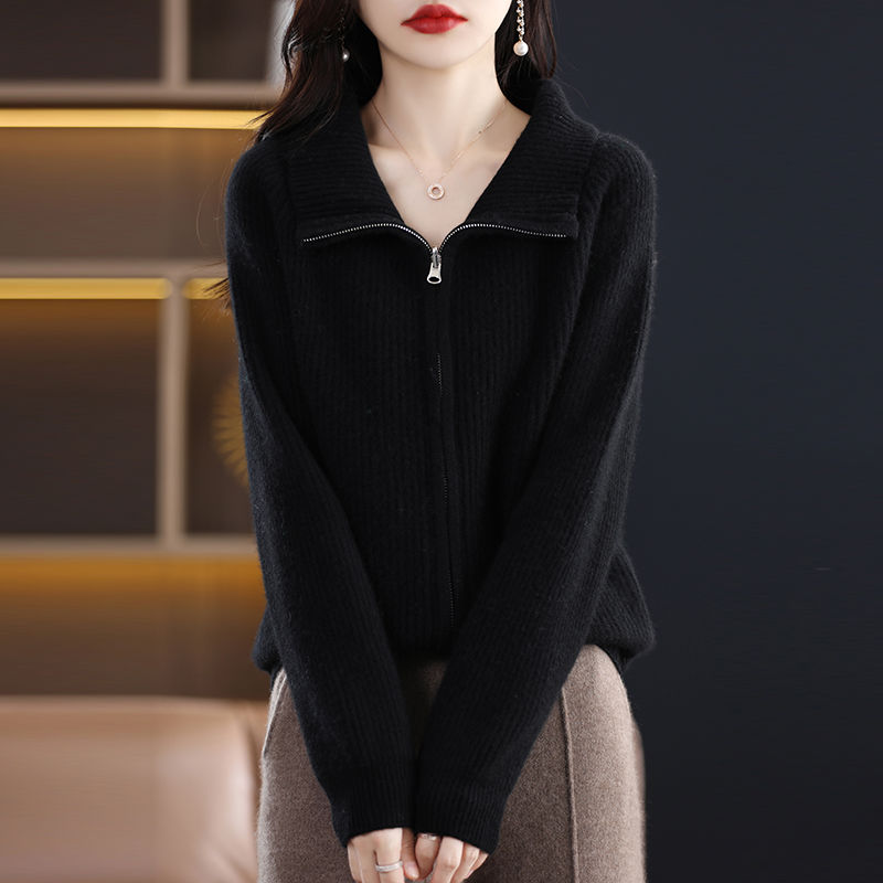 百搭立領拉鍊加厚寬鬆針織開衫(3色)