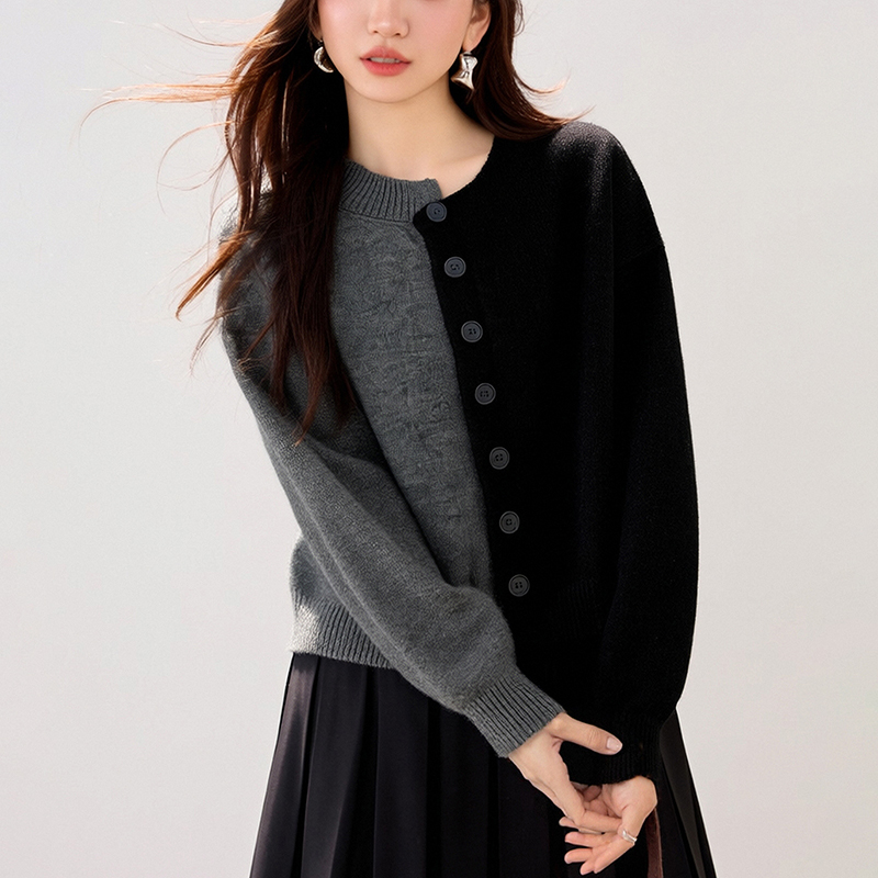 時尚拼接撞色別緻針織開襟衫(2色)