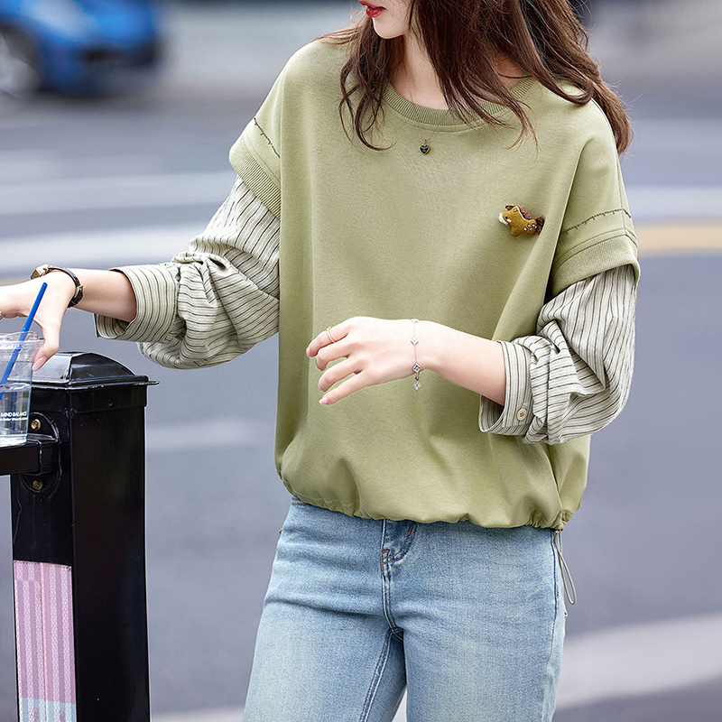 別致圓領拼接假兩件衛衣