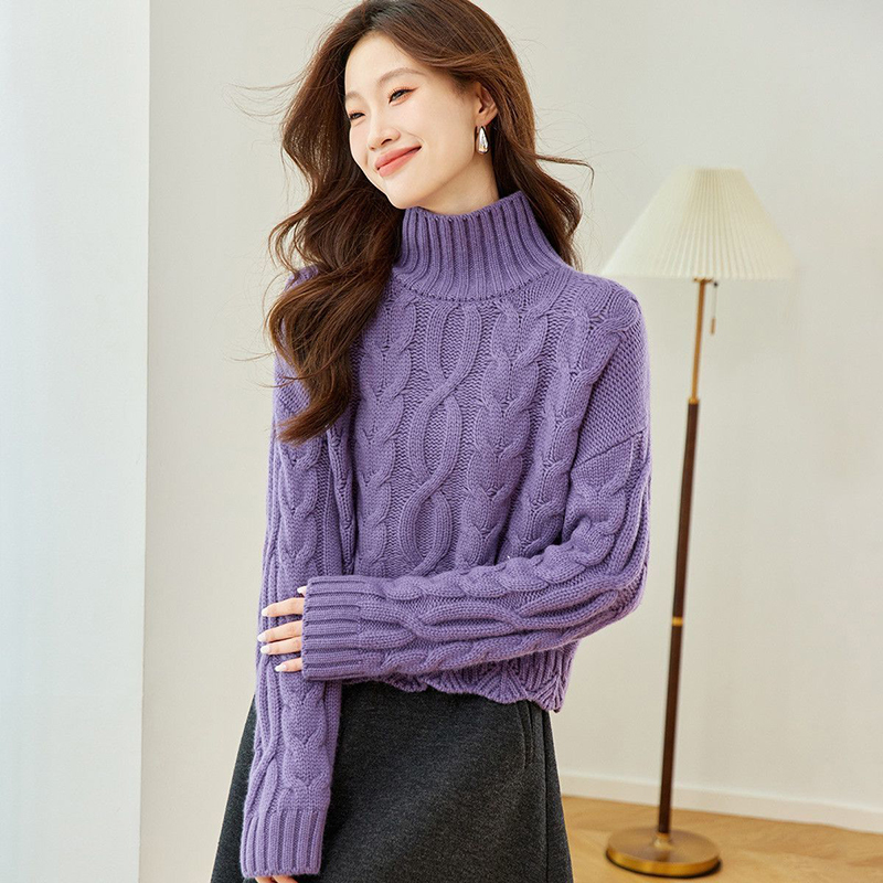 慵懒高领麻花長袖针织毛衣(4色)
