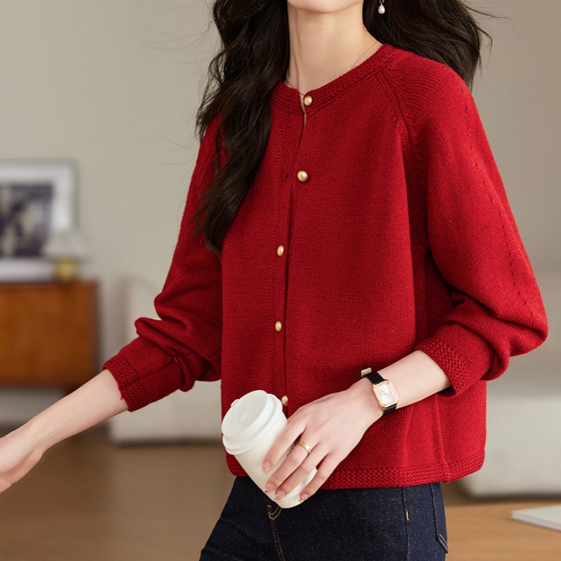 韓系圓領插肩袖針織開襟衫(3色)