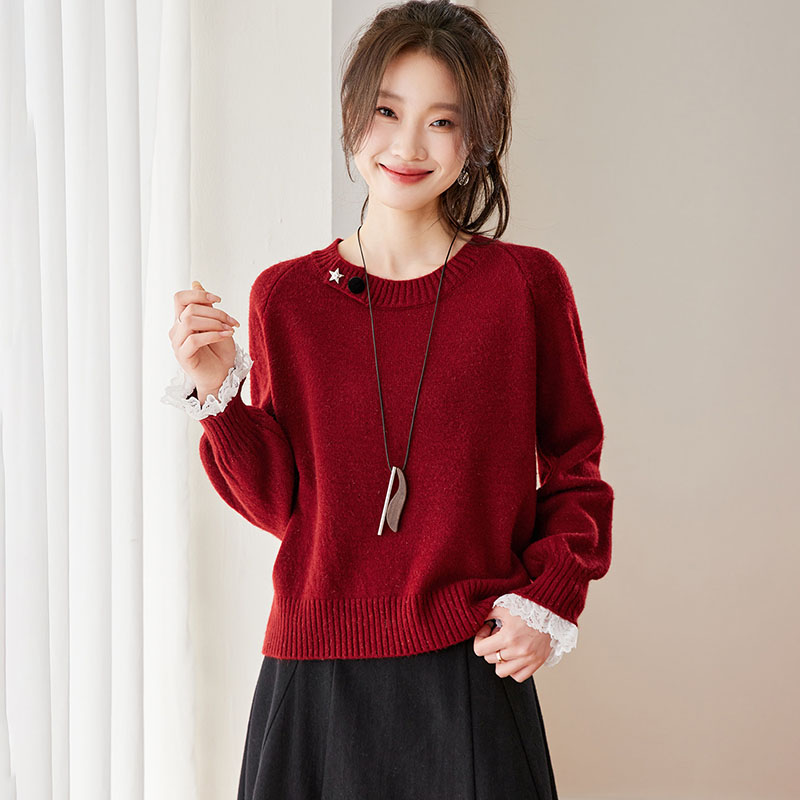 洋氣圓領長袖針織毛衣