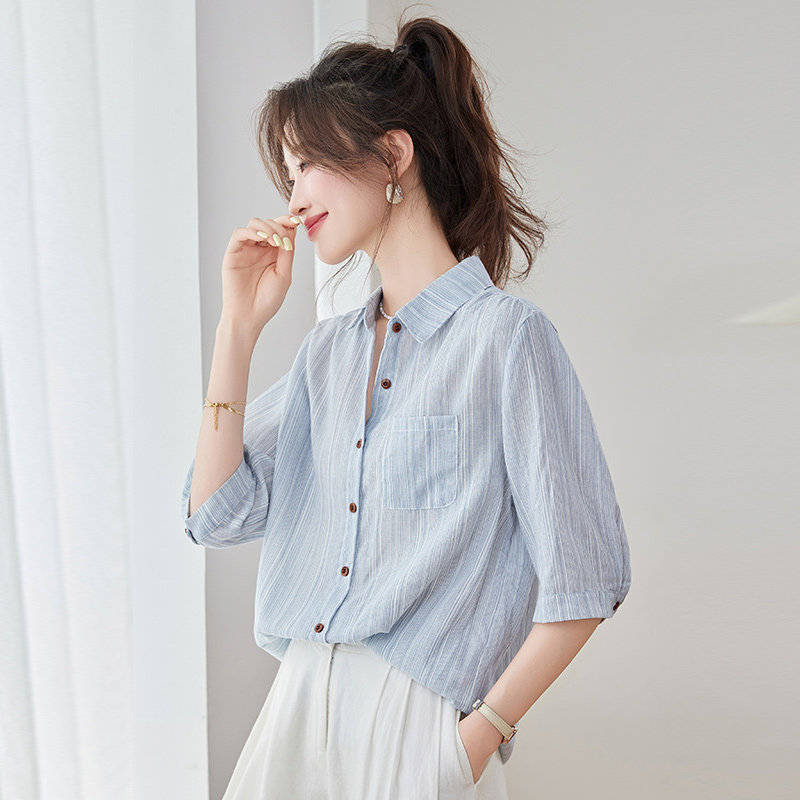 休閒翻領五分袖襯衫