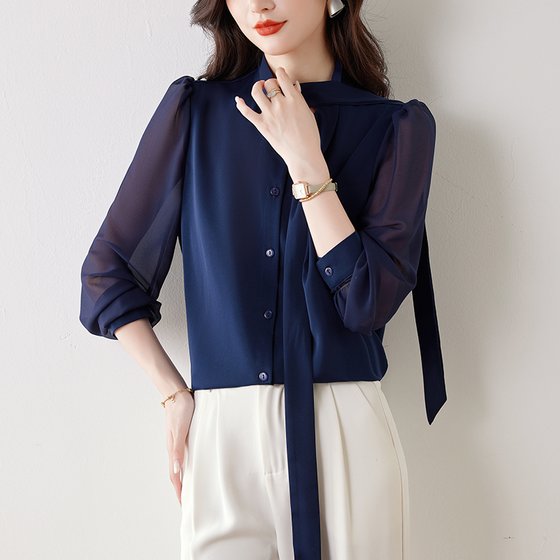 百搭繫帶領正肩别致衬衫