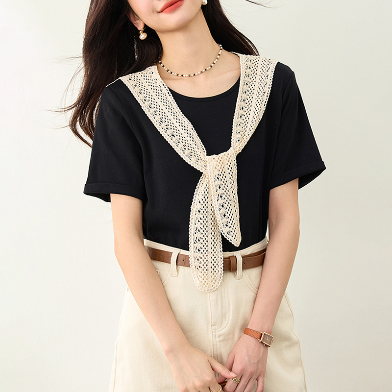 新款假兩件圓領正肩短袖T恤