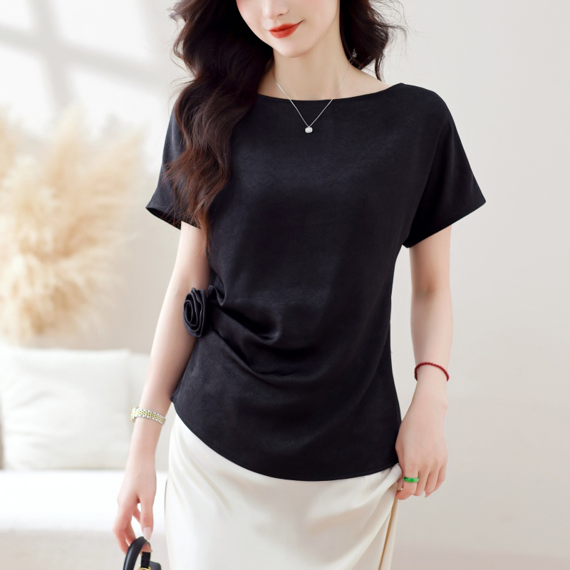 一字肩不規則設計感短袖小衫(2色)