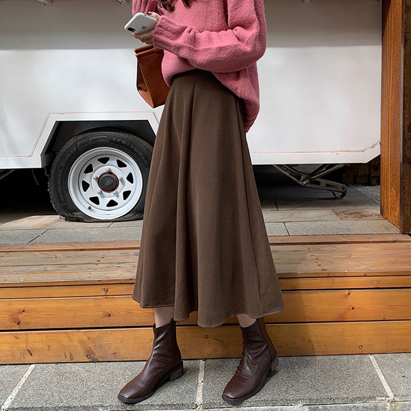 日系A字高腰中長款半身裙(2色)