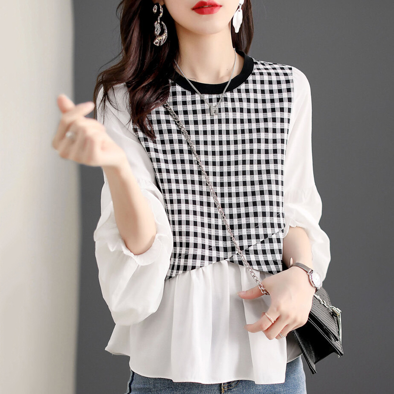 寬鬆休閒百搭拼接喇叭袖T恤