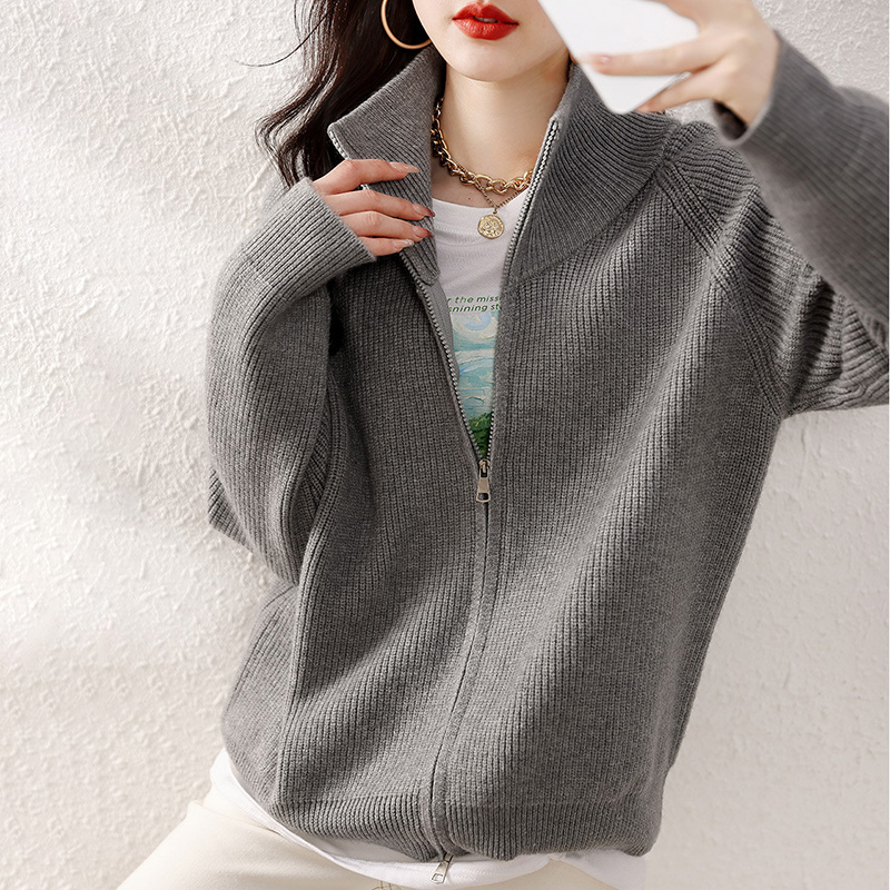 休閒慵懶風純色百搭針織開衫