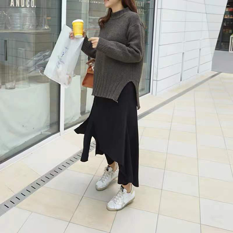 設計感個性不規則高腰假兩件打底褲裙(2色)