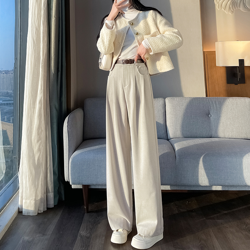 高腰顯瘦窄版寬鬆直筒拖地寬褲