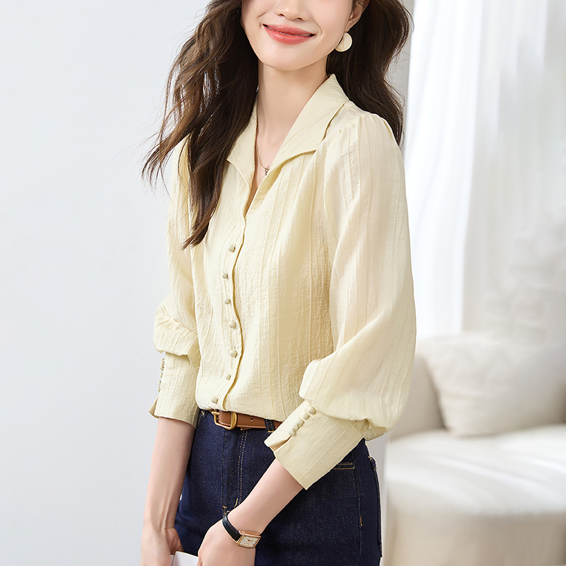 肌理感天絲V領襯衫