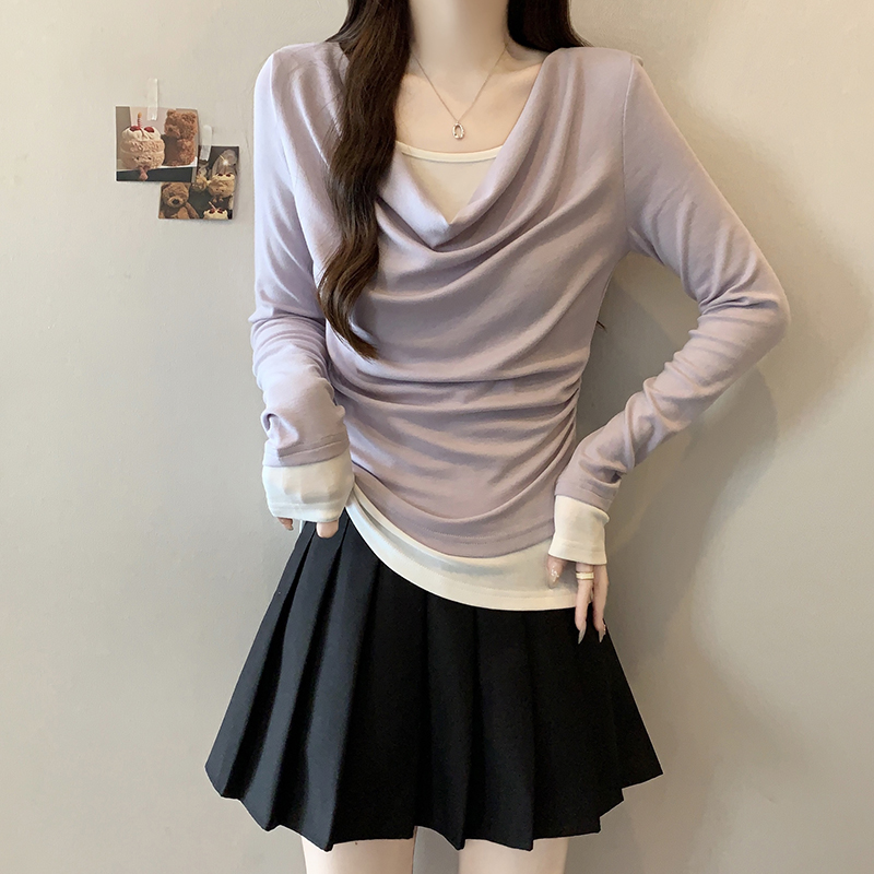 大尺碼打底內搭假兩件長袖T恤