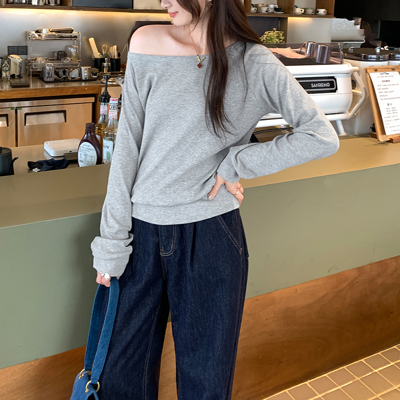 韓系小眾不撞款斜肩長袖T恤(5色)