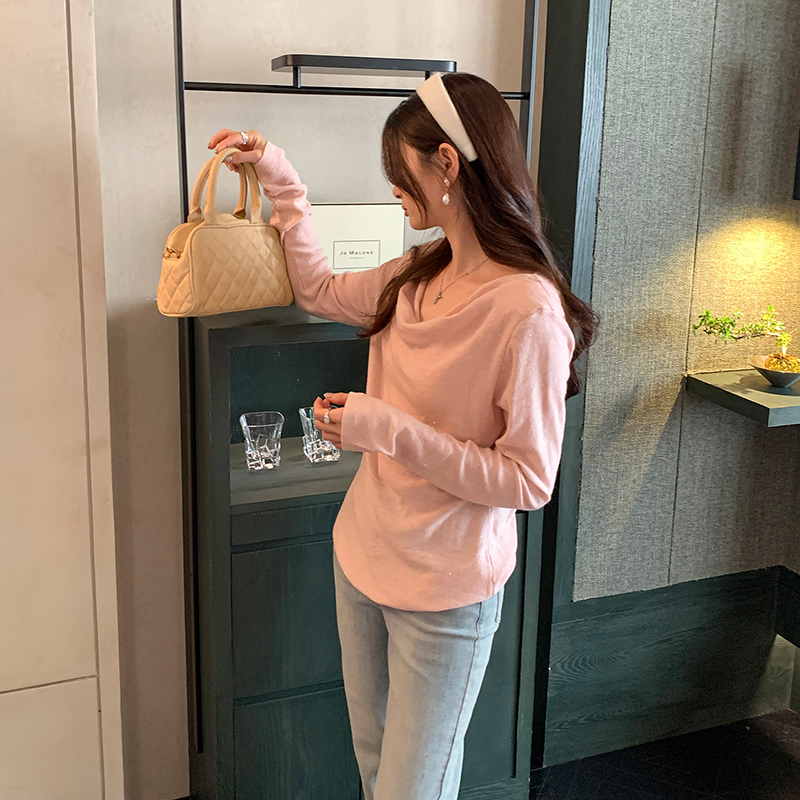 韓系一字肩蕩領長袖T恤(3色)