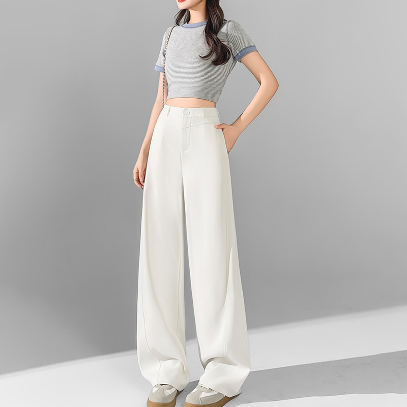 休閒高腰直筒垂感闊腿褲(3色)