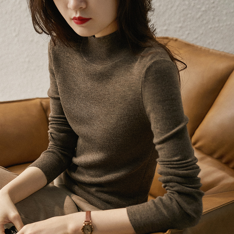 半高領修身純色針織打底衫(8色)