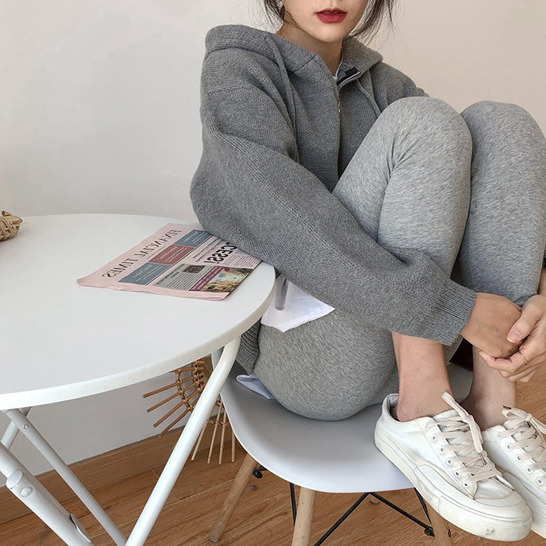 韓系連帽領長袖拉鍊針織開襟衫(4色)