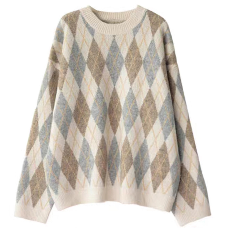 日系復古菱形針織毛衣杏色吊帶裙兩件套