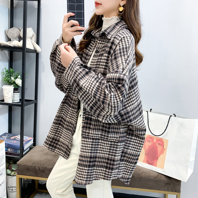 復古百搭寬鬆中長款設計感小眾格紋襯衫