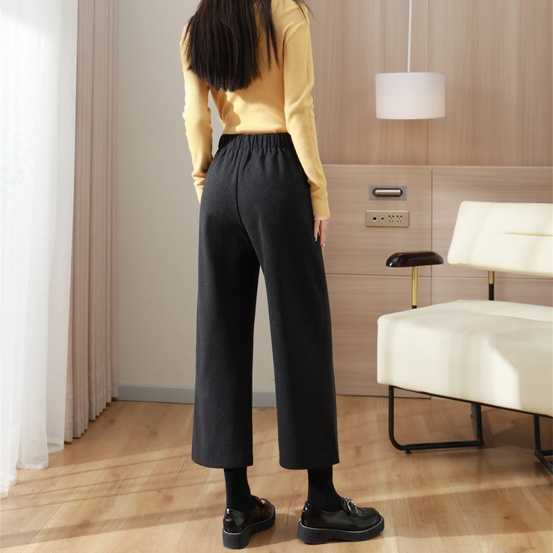復古百搭高腰顯瘦加厚九分直筒寬褲(2色)