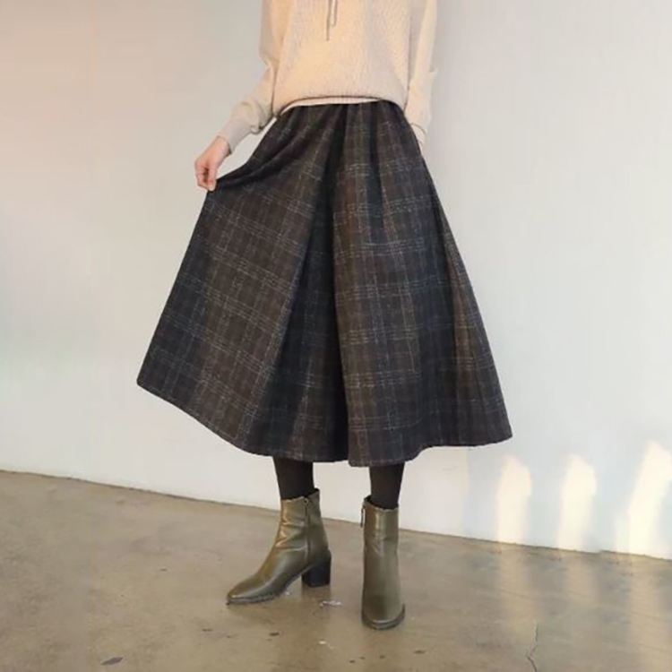 寬鬆格紋鬆緊腰顯瘦裙褲