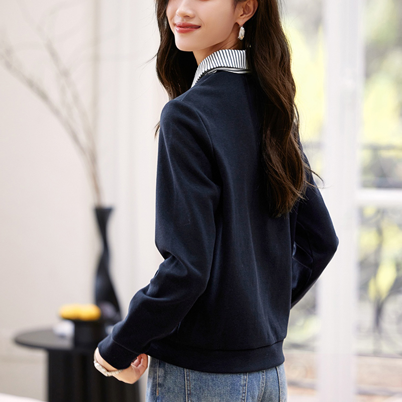 簡約POLO領假兩件條紋拼接襯衫