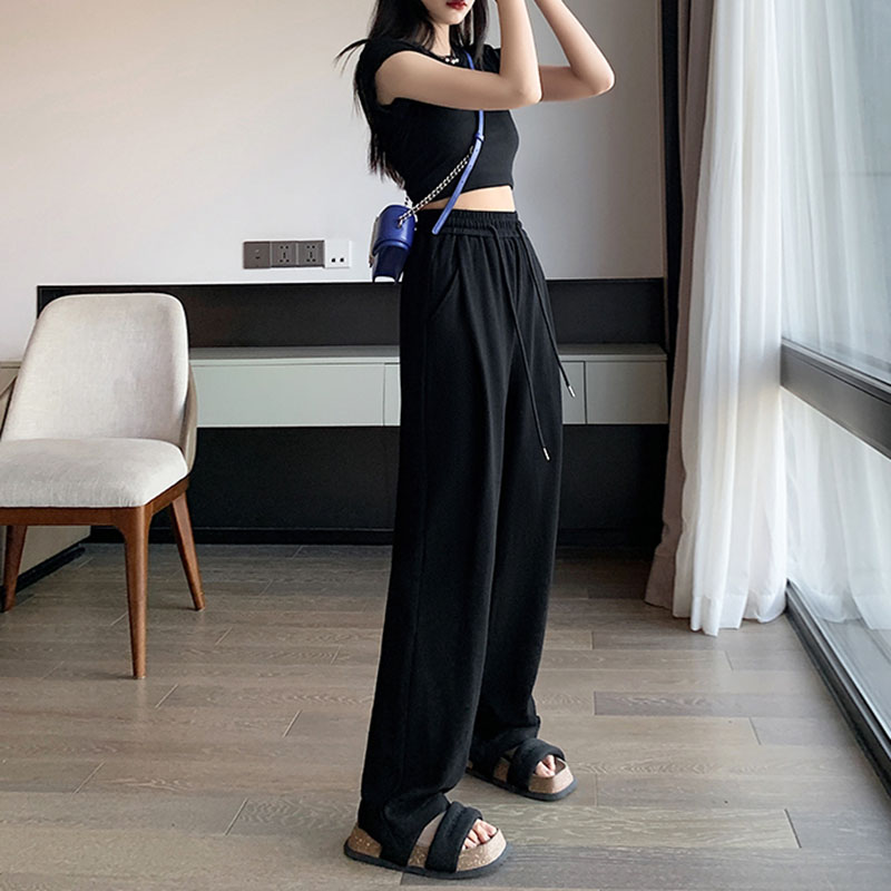 休閒百搭高腰闊腿抽繩運動褲(3色)