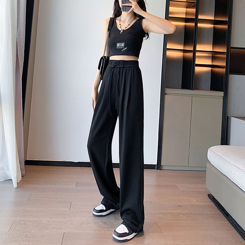 休閒百搭高腰闊腿抽繩運動褲