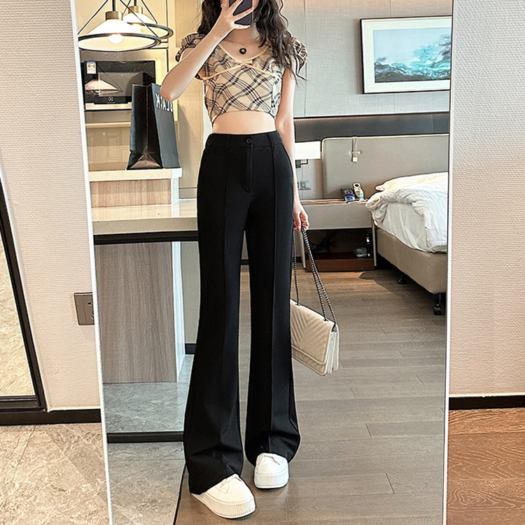 高腰修身顯瘦微喇叭垂感休閒褲