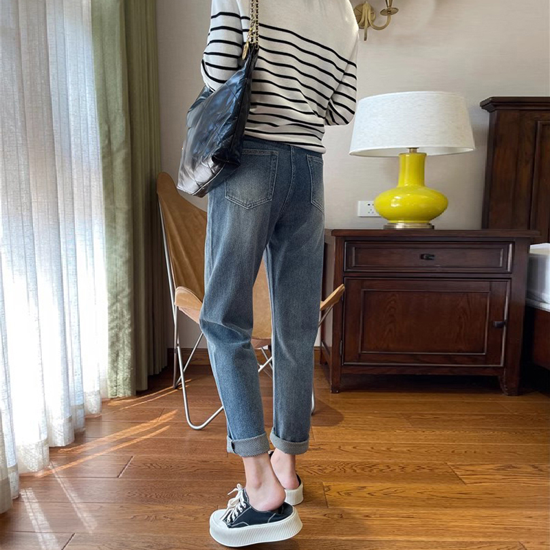 柔軟舒適高腰哈倫九分牛仔褲