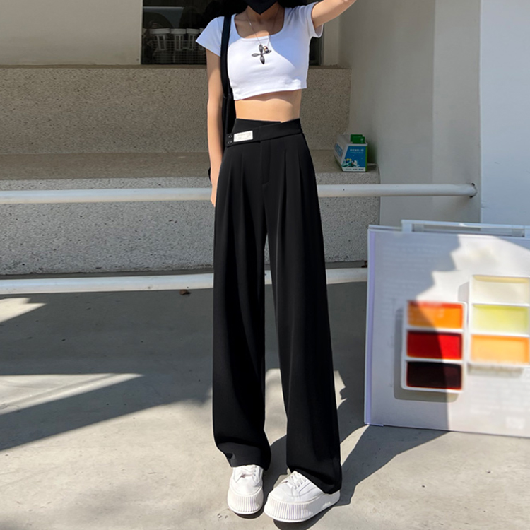 簡約舒適高腰垂感拖地西裝褲